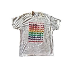 Vintage Rainbow NY March of Dimes Walk America Single Stitch White XL T-shirt